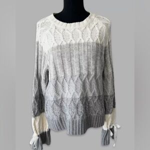 Max studio grey  and cream knitted long sleeve with ties sweater S